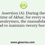 Assertion (A): During the time of Akbar, for every ten cavalrymen, the mansabdars had to maintain twenty horses