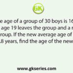Average age of a group of 30 boys is 16 years. A boy of age 19 leaves the group and a new boy joins the group. If the new average age of the group is 15.8 years, find the age of the new boy.
