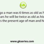 Four years ago a man was 6 times as old as his son. After 16 years he will be twice as old as his son. What is the present age of man and his son?