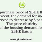 If the purchase price of 2BHK flat rises by 10 percent, the demand for such flats is observed to decrease by 8 percent. The price elasticity of the housing demand for 2BHK flats is
