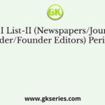 List-I List-II (Newspapers/Journals/ (Founder/Founder Editors) Periodicals)