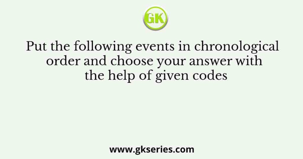 Put the following events in chronological order and choose your answer with the help of given codes