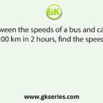 The ratio between the speeds of a bus and car is 8:6. If the car travels 200 km in 2 hours, find the speed of the bus.