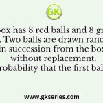 A box has 8 red balls and 8 green balls. Two balls are drawn randomly in succession from the box without replacement. The probability that the first ball drawn