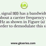A signal 𝑥(𝑡) has a bandwidth 2𝐵 about a carrier frequency of 𝑓𝑐 = 2 GHz as shown in Figure (a) below. In order to demodulate this signal