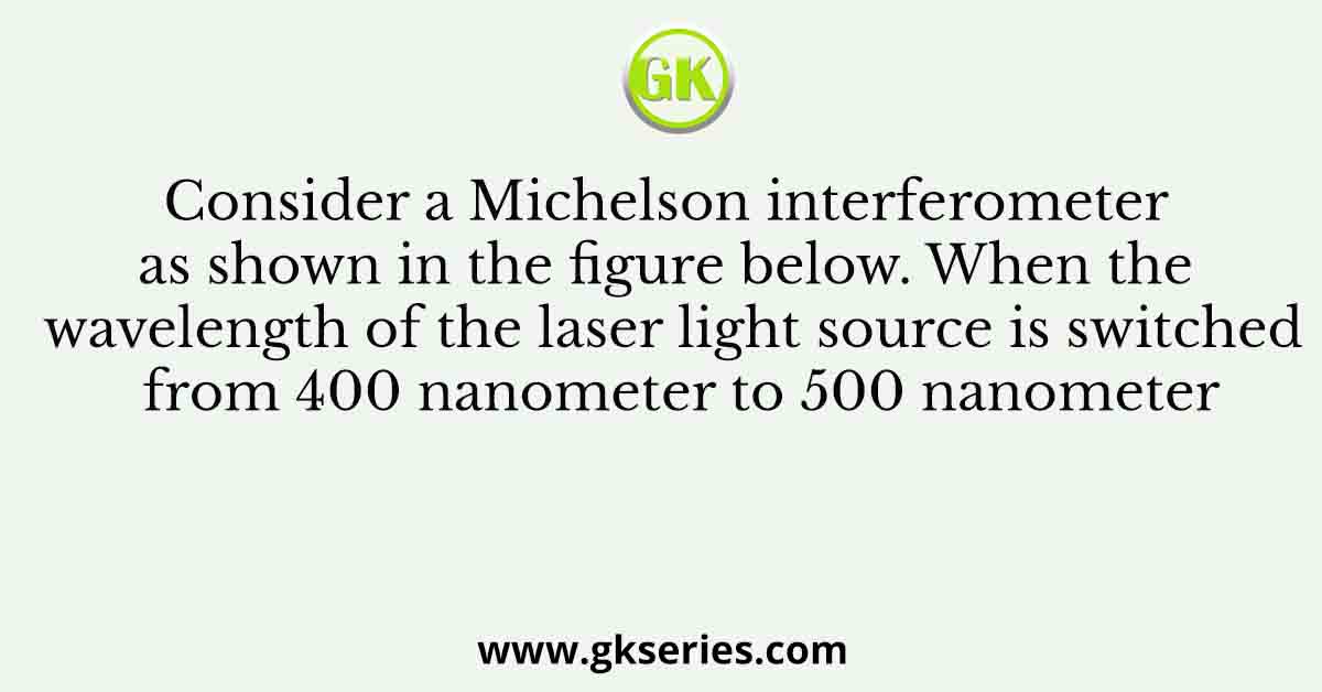 Consider a Michelson interferometer as shown in the figure below. When the wavelength of the laser light source is switched from 400 nanometer to 500 nanometer