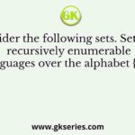 Consider the following sets. Set of all recursively enumerable languages over the alphabet {0,1}