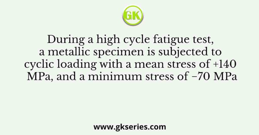 During a high cycle fatigue test, a metallic specimen is subjected to cyclic loading with a mean stress of +140 MPa, and a minimum stress of −70 MPa