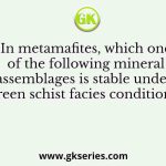 In metamafites, which one of the following mineral assemblages is stable under green schist facies conditions?
