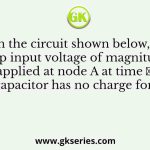 In the circuit shown below, a step input voltage of magnitude 5 V is applied at node A at time 𝑡 = 0. If the capacitor has no charge for t £ 0