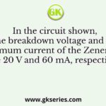 In the circuit shown, the breakdown voltage and the maximum current of the Zener diode are 20 V and 60 mA, respectively