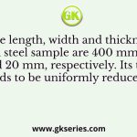 The length, width and thickness of a steel sample are 400 mm, 40 mm and 20 mm, respectively. Its thickness needs to be uniformly reduced by
