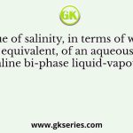 The value of salinity, in terms of wt.% NaCl equivalent, of an aqueous saline bi-phase liquid-vapour