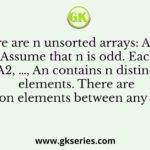 There are n unsorted arrays: A1, A2, …, An. Assume that n is odd. Each of A1, A2, …, An contains n distinct elements. There are no common elements between any two arrays