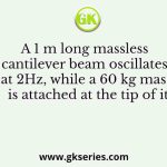 A 1 m long massless cantilever beam oscillates at 2Hz, while a 60 kg mass is attached at the tip of it