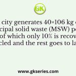 A city generates 40×106 kg of municipal solid waste (MSW) per year out of which only 10% is recovered/recycled and the rest goes to landfill