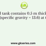 A closed tank contains 0.5 m thick layer of mercury (specific gravity = 13.6) at the bottom