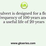 A culvert is designed for a flood frequency of 100 years and a useful life of 20 years