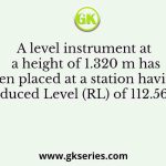 A level instrument at a height of 1.320 m has been placed at a station having a Reduced Level (RL) of 112.565 m