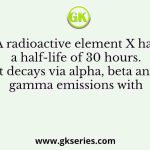 A radioactive element X has a half-life of 30 hours. It decays via alpha, beta and gamma emissions with
