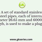 A set of standard stainless steel pipes, each of internal diameter 26.65 mm and 6000 mm length, is used to make a plug flow