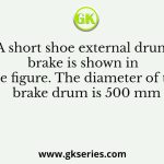 A short shoe external drum brake is shown in the figure. The diameter of the brake drum is 500 mm