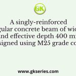 A singly-reinforced rectangular concrete beam of width 300 mm and effective depth 400 mm is to be designed using M25 grade concrete