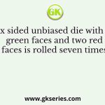 A six sided unbiased die with four green faces and two red faces is rolled seven times