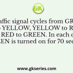 A traffic signal cycles from GREEN to YELLOW, YELLOW to RED and RED to GREEN. In each cycle, GREEN is turned on for 70 seconds