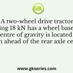 A two-wheel drive tractor weighing 18 kN has a wheel base 1.8 m. Its centre of gravity is located 600 mm ahead of the rear axle centre