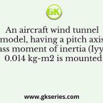 An aircraft wind tunnel model, having a pitch axis mass moment of inertia (Iyy) of 0.014 kg-m2 is mounted