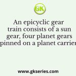 An epicyclic gear train consists of a sun gear, four planet gears pinned on a planet carrier