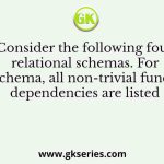 Consider the following four relational schemas. For each schema, all non-trivial functional dependencies are listed