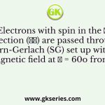 Electrons with spin in the 𝑧-direction (𝑧̂) are passed through a Stern-Gerlach (SG) set up with the magnetic field at 𝜃 = 60o from 𝑧̂