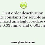 First order deactivation rate constants for soluble and immobilized amyloglucosidase enzyme are 0.03 min-1 and 0.005 min-1