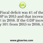 Fiscal deficit was 4% of the GDP in 2015 and that increased to 5% in 2016. If the GDP increased by 10% from 2015 to 2016, the
