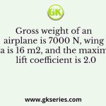 Gross weight of an airplane is 7000 N, wing area is 16 m2, and the maximum lift coefficient is 2.0