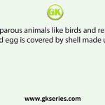 In oviparous animals like birds and reptiles the fertilized egg is covered by shell made up of _____.