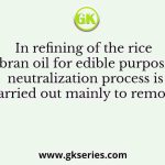 In refining of the rice bran oil for edible purpose neutralization process is carried out mainly to remove