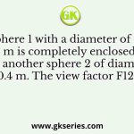 Sphere 1 with a diameter of 0.1 m is completely enclosed by another sphere 2 of diameter 0.4 m. The view factor F12 is