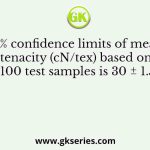 The 95% confidence limits of mean yarn tenacity (cN/tex) based on 100 test samples is 30 ± 1.5