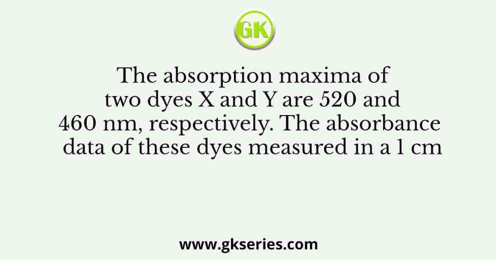 The absorption maxima of two dyes X and Y are 520 and 460 nm, respectively. The absorbance data of these dyes measured in a 1 cm