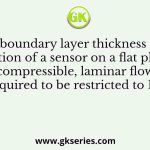 The boundary layer thickness at the location of a sensor on a flat plate in an incompressible, laminar flow of air is required to be restricted to 1 mm