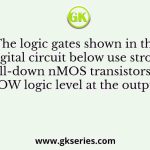 The logic gates shown in the digital circuit below use strong pull-down nMOS transistors for LOW logic level at the outputs