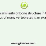 The similarity of bone structure in the forelimbs of many vertebrates is an example of