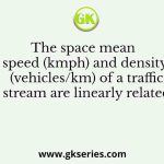 The space mean speed (kmph) and density (vehicles/km) of a traffic stream are linearly related