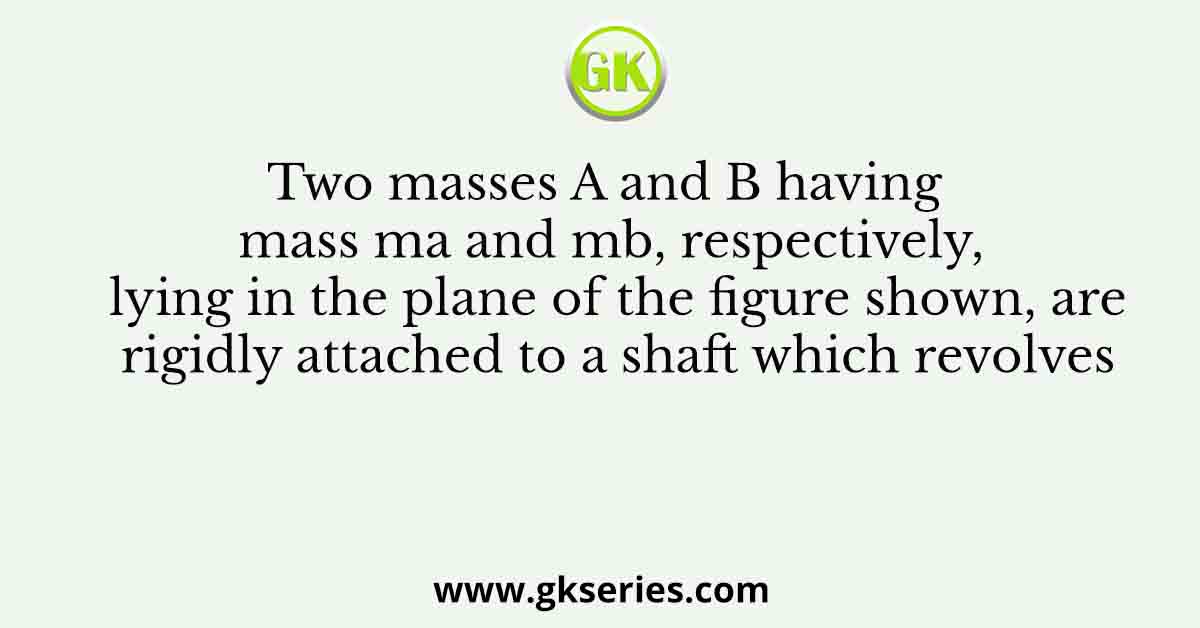 Two masses A and B having mass ma and mb, respectively, lying in the plane of the figure shown, are rigidly attached to a shaft which revolves