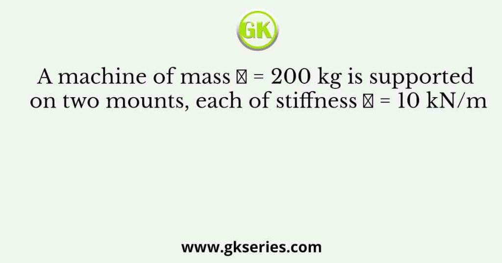 A machine of mass π = 200 kg is supported on two mounts, each of stiffness π = 10 kN/m