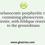 A melanocratic porphyritic rock containing phenocrysts of biotite, with feldspar restricted to the groundmass