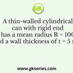 A thin-walled cylindrical can with rigid end caps has a mean radius R = 100 mm and a wall thickness of t = 5 mm